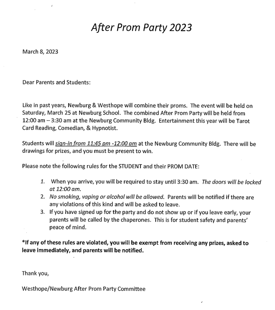 After Prom Party Information